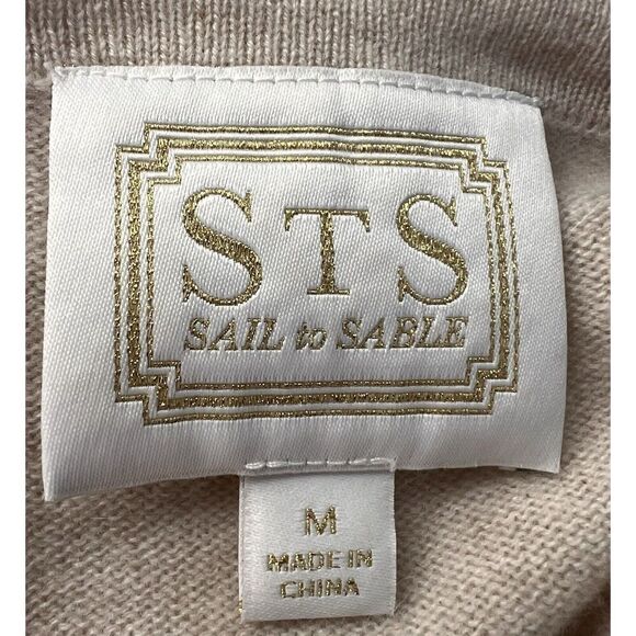 Sail To Sable Sweater Women M Tan Fringe Hem Pullover Soft Cashmere Preppy - Picture 7 of 7